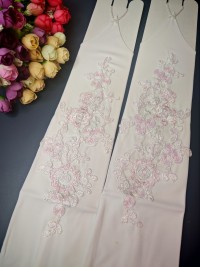 Митенки 38см, белые, аппликация с нежно-розовым перламутром