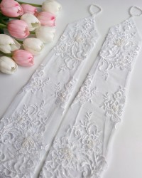 Свадебные митенки 42см, вышивка расшитая бисером и стеклярусом