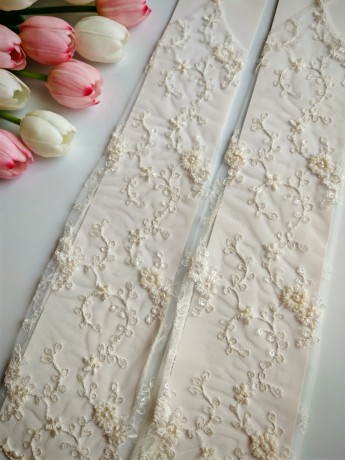 Свадебные митенки 42см, вышивка расшитая бисером и стеклярусом