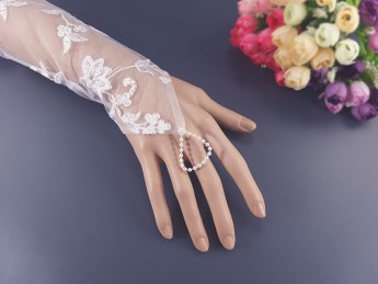 Свадебные митенки 42см, вышивка расшитая бисером и стеклярусом