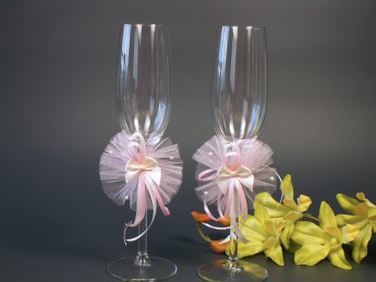 Украшения для свадебных бокалов - фатиновые банты 2шт