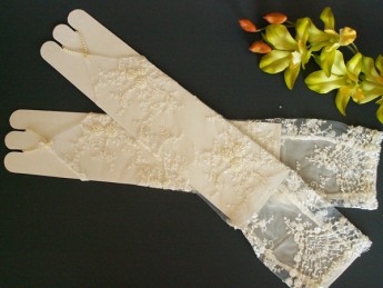 Митенки 40см свадебные, расшитые стеклярусом