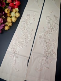 Свадебные белые митенки 38см, аппликация с перламутром