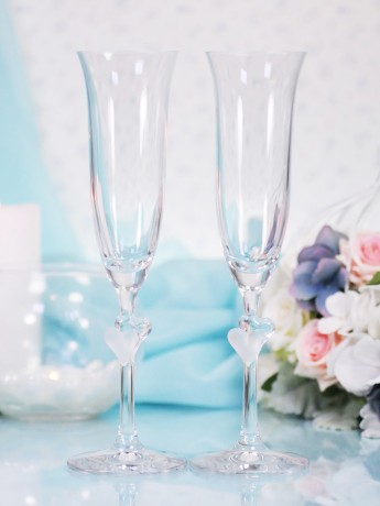 Свадебные бокалы ЛЮБОВЬ, матовые сердца