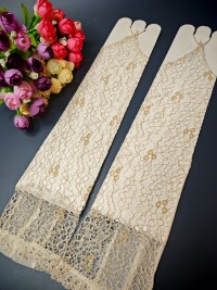 Митенки 38см, гипюровые, молочные с золотом