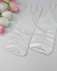 Митенки свадебные 18см белые, драпировка