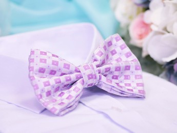 Галстук бабочка двойной, сирень с белым