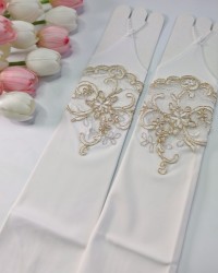 Свадебные митенки, белые с кордовой аппликацией