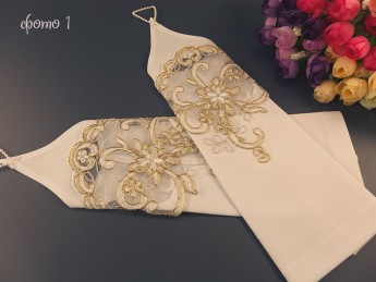 Свадебные митенки №3 29см, белые с кордовым кружевом