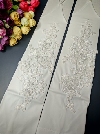 Митенки свадебные 38см с кордовой аппликацией