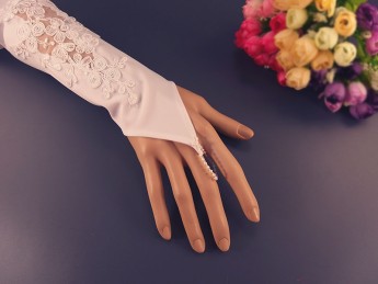 Митенки свадебные 38см с кордовой аппликацией