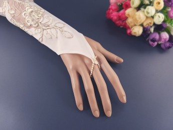 Митенки свадебные №4 молочные с золотом