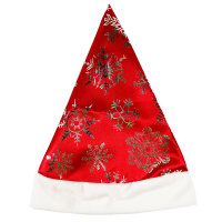 Новогодний колпак Деда Мороза снежинки, красный сатин