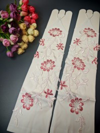 Свадебные митенки 38см, белые с красным