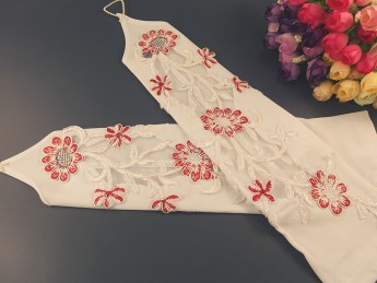 Свадебные митенки 38см, белые с красным