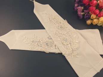 Свадебные митенки 38см, белые с нежно-голубым