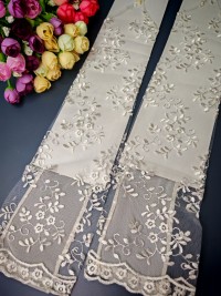 Митенки 40см, сетка с вышивкой кремовые