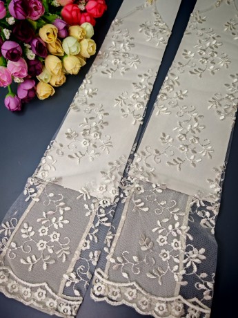 Митенки 40см, сетка с вышивкой кремовые