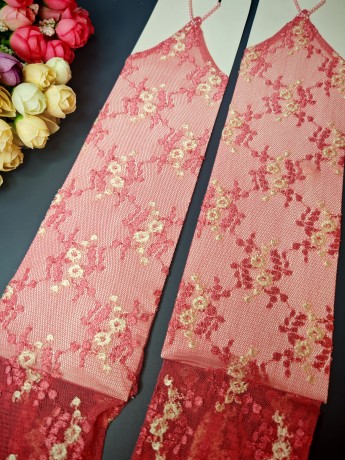 Митенки 38см, коралловые с бежевым