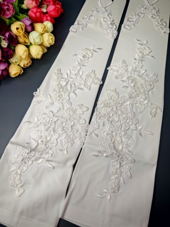 Митенки 38см, БЕЛЫЕ, кружевная аппликация 