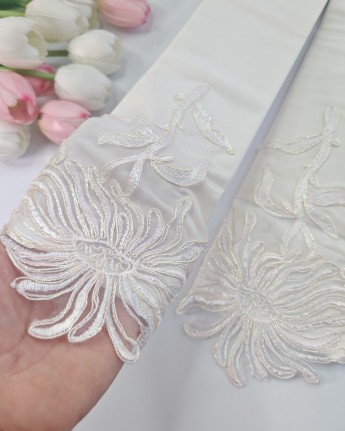 Свадебные митенки 38см молочные кружево перламутр