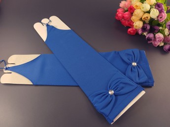 Митенки с бантом 28см для вечернего наряда, синие 