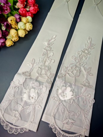 Свадебные митенки 38см, белые с аппликацией