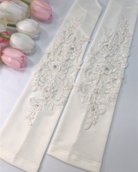 Свадебные митенки 38см, с кружевной аппликацией 