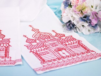 Рушник свадебный льняной 4-06, вышивка храмы